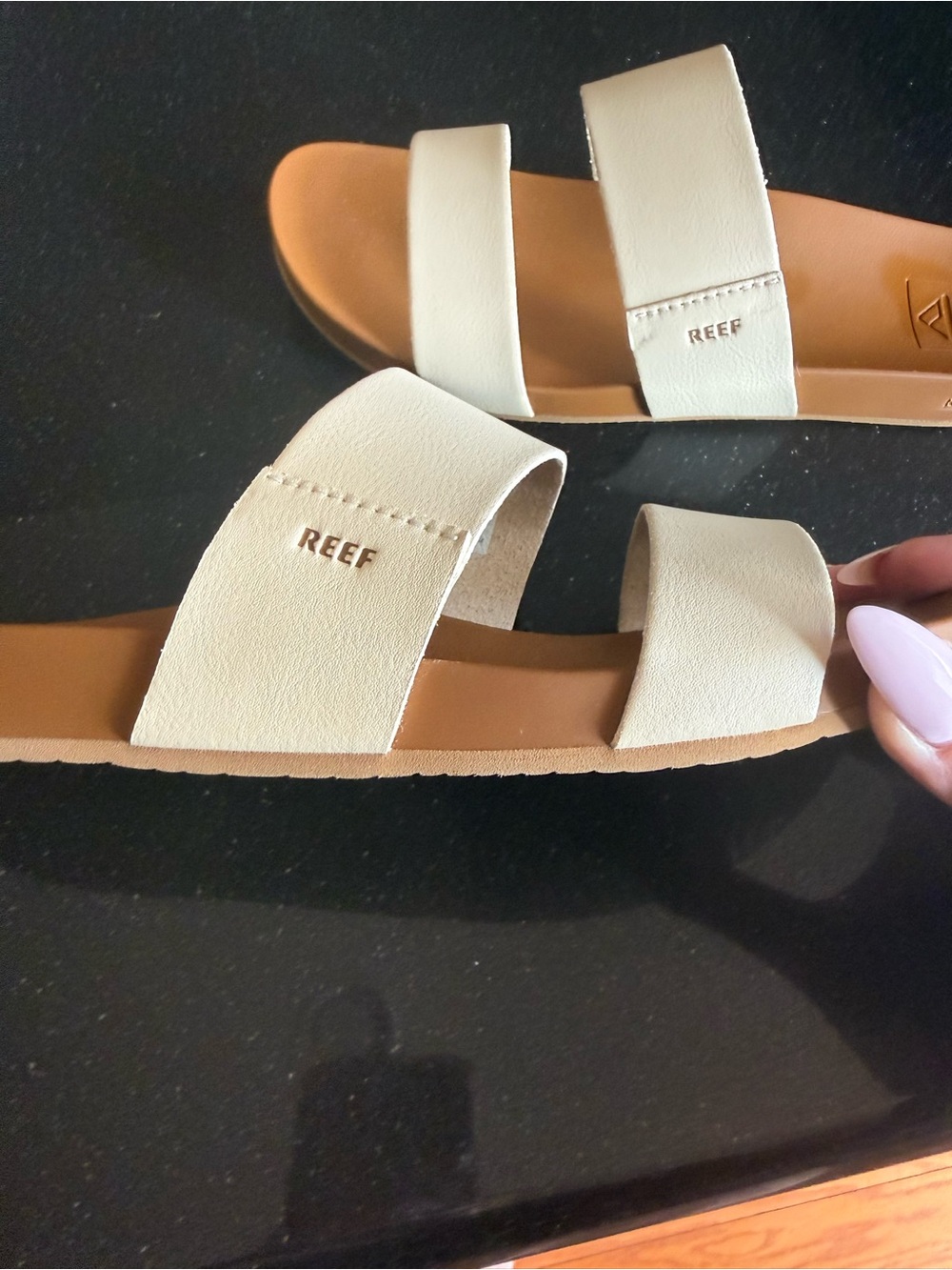 Reef Women's White Double-Strap Slide Sandals with Tan Footbed